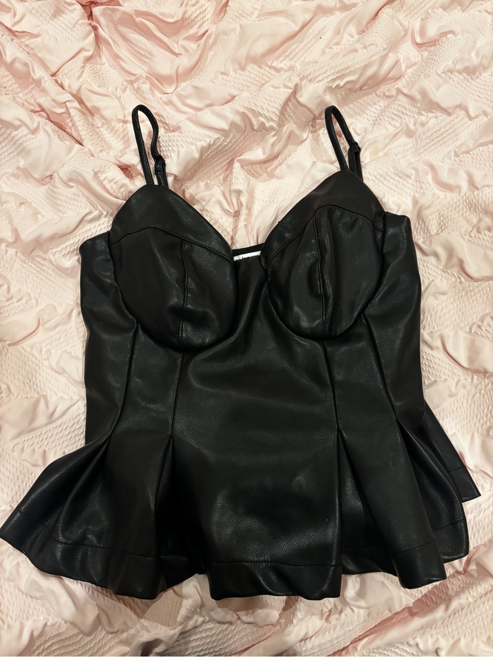 Bar III Black Faux Leather Peplum Cami
